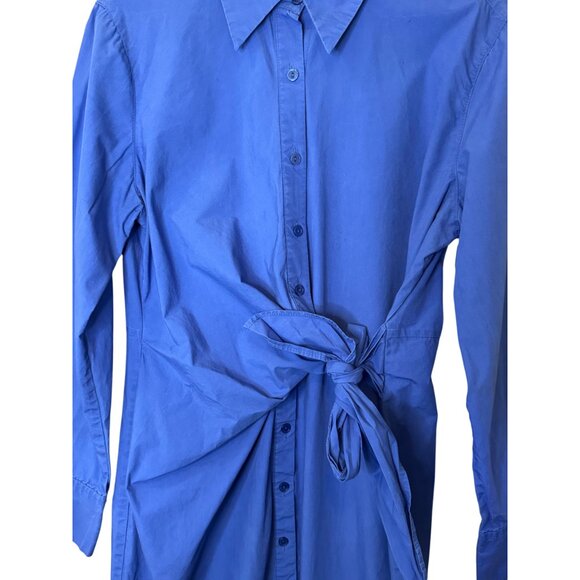 Massimo Dutti blue long Poplin side knot long sleeve shirt dress size L - Picture 6 of 9